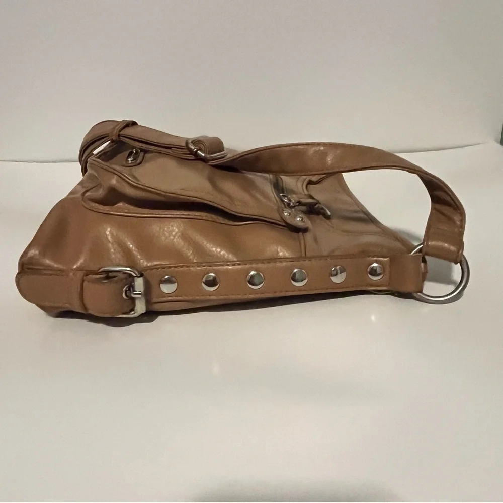 Franco Sarto, Nylon, Tan Crossbody/Shoulder Bag. Button Accent on each side